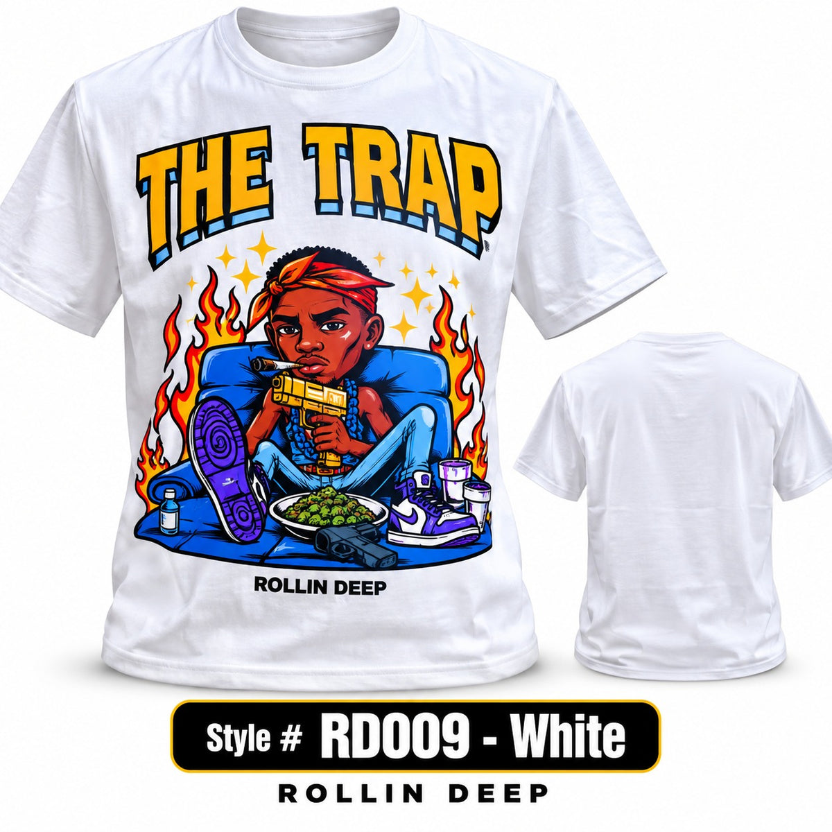 Rollin Deep T-Shirt - RD009-WHITE - THE TRAP - ADULTS