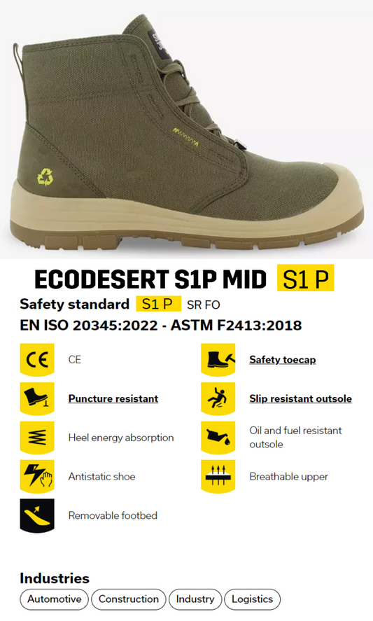 Safety Jogger, Steel Toe Work Boot, ECODESERT SIP MID