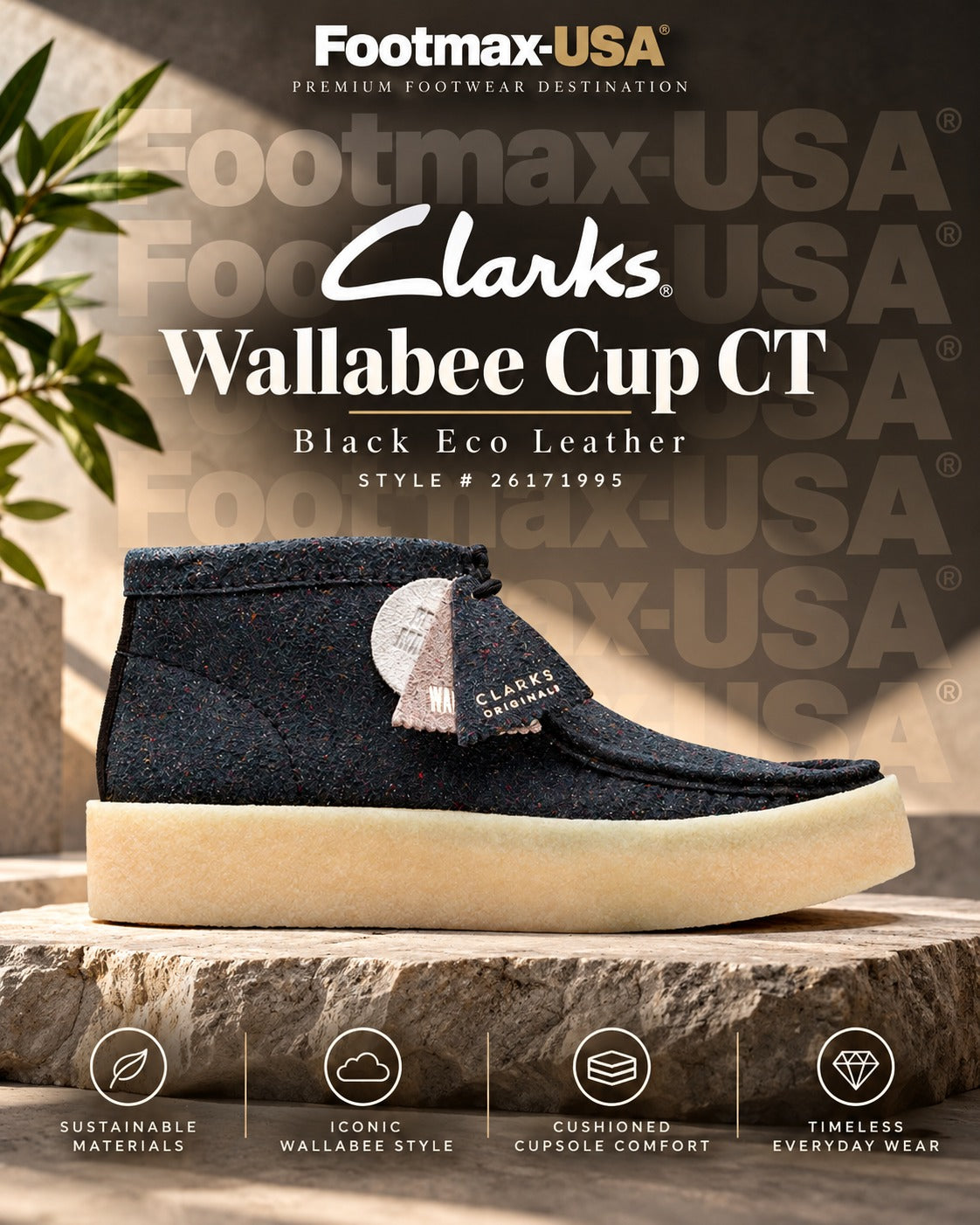 Clarks Wallabee Cup BT - 26171995 - Black Eco Leather