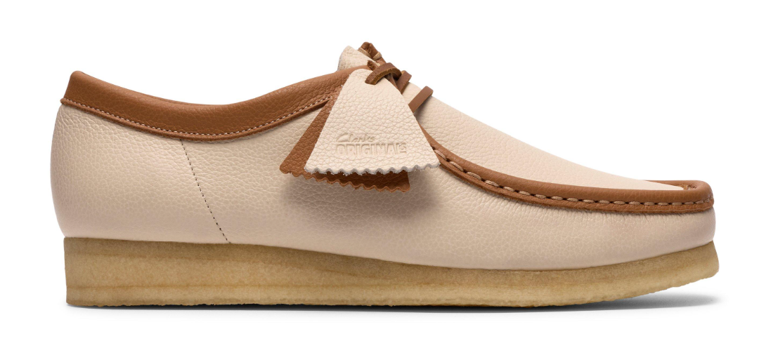 Clarks Wallabee Lo - 26185662 - White / Combi Leather (Beige / Tan)