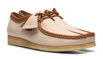 Clarks Wallabee Lo - 26185662 - White / Combi Leather (Beige / Tan)