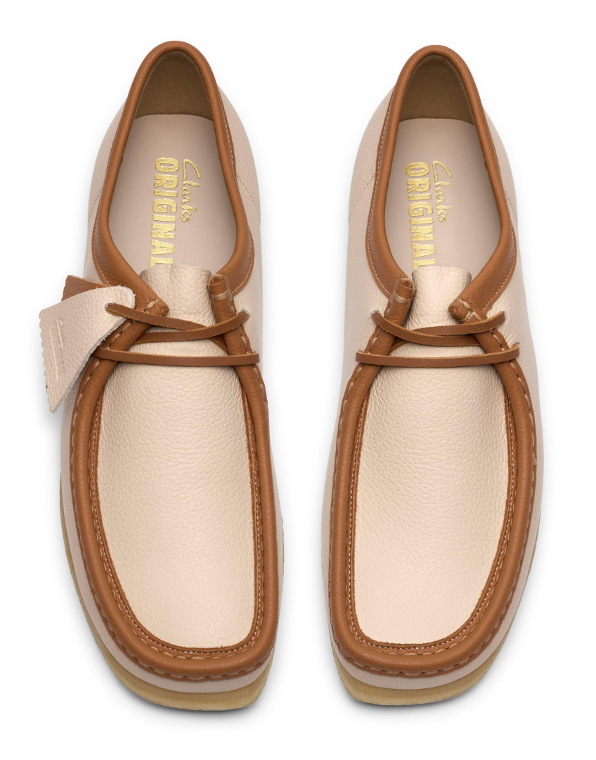 Clarks Wallabee Lo - 26185662 - White / Combi Leather (Beige / Tan)