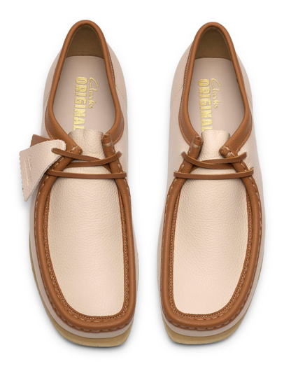 Clarks Wallabee Lo - 26185662 - White / Combi Leather (Beige / Tan)
