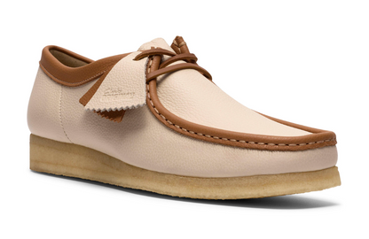 Clarks Wallabee Lo - 26185662 - White / Combi Leather (Beige / Tan)