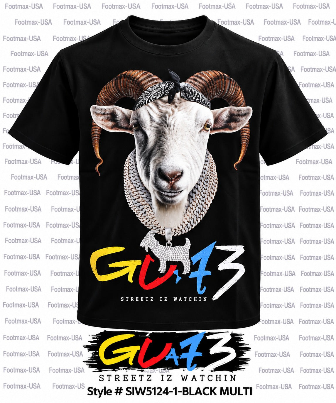 STREETZ IZ WATCHIN GOAT 3 T-SHIRT - SIW5124-1-BLACK COLORED LETTERS - MEN'S