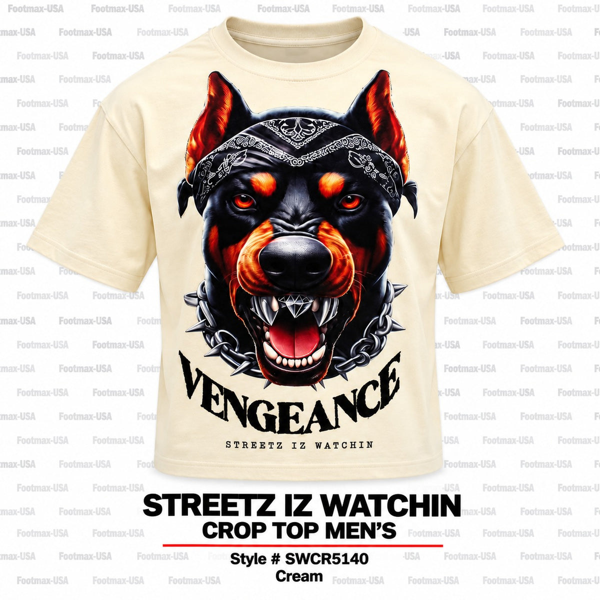 STREETZ IZ WATCHIN CROP TOP T-SHIRT "MEN'S - SWCR5140-CREAM