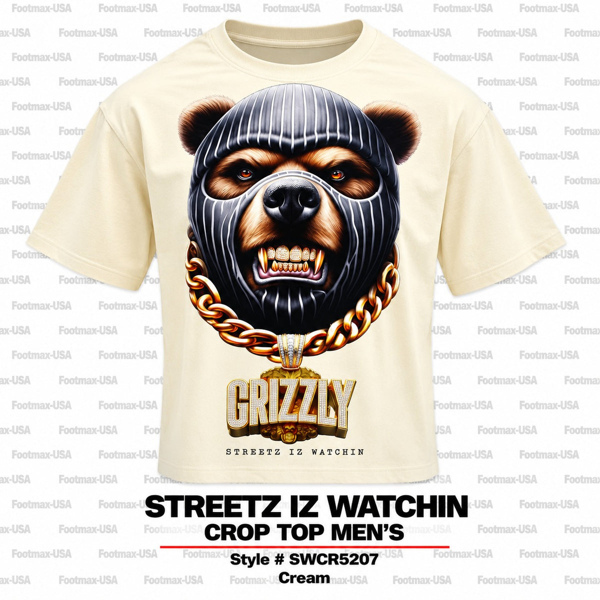 STREETZ IZ WATCHIN CROP TOP T-SHIRT "MEN'S" - SWCR5207-CREAM